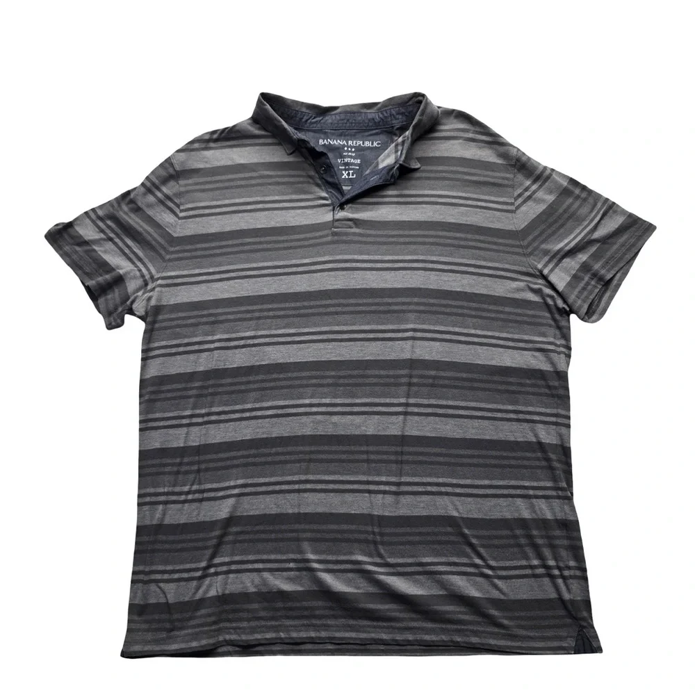 Banana Republic Vintage Stripe Polo Shirt Gray Men’s XL‎
